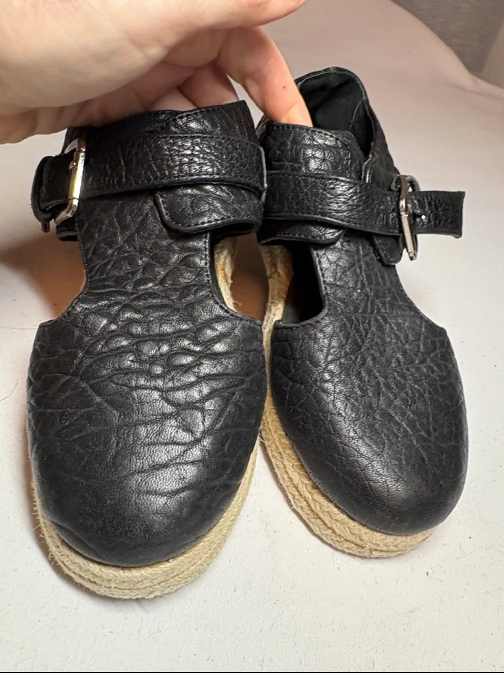 Free People Black Textured Leather Espadrille Size 36